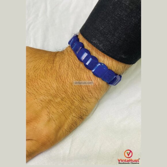 Unisex Lapis Lazuli Bracelet, Handcrafted Lapis Lazuli Gemstone Bracelet, Minima - Picture 2 of 4